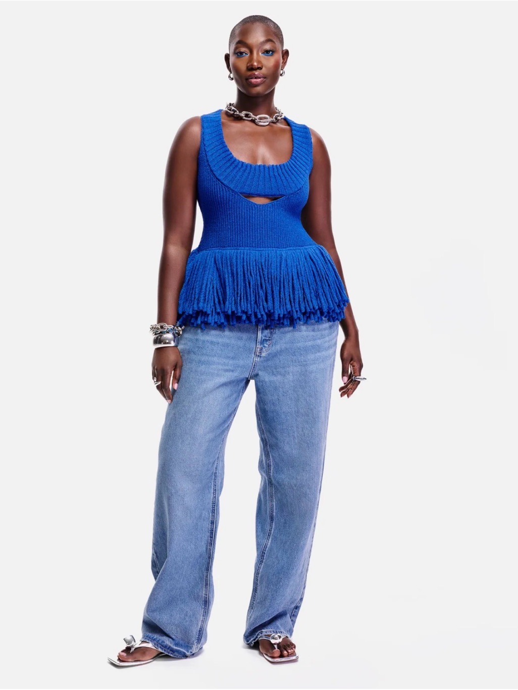 Hanifa Niyah Royal Blue Knit Fringe Peplum Tank